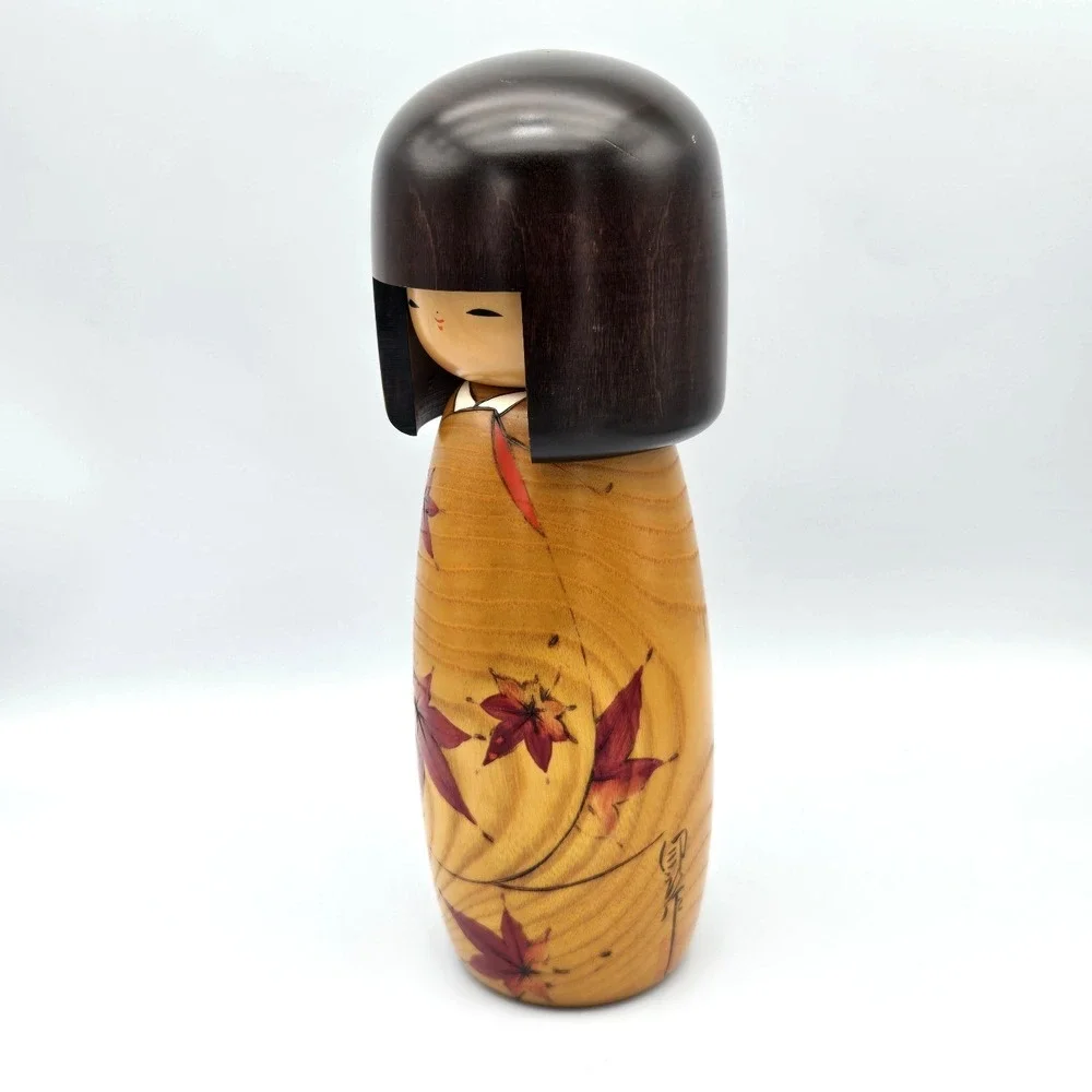 USABURO Kokeshi Doll Golden Autumn Zelkova Wood Japan Large 10.5